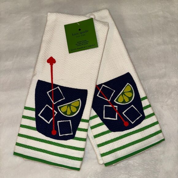 Kate Spade Colorful Drink Pattern Kitchen Dish Towels Set of 2 NWT - Picture 1 of 6